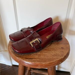 Classic Burgundy Leather Buckle Loafers for Women